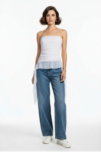 PLAYERA STRAPLESS MESH PLISADA