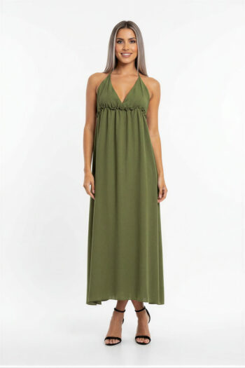 VESTIDO PLAYERO MAXI HALTER LISO